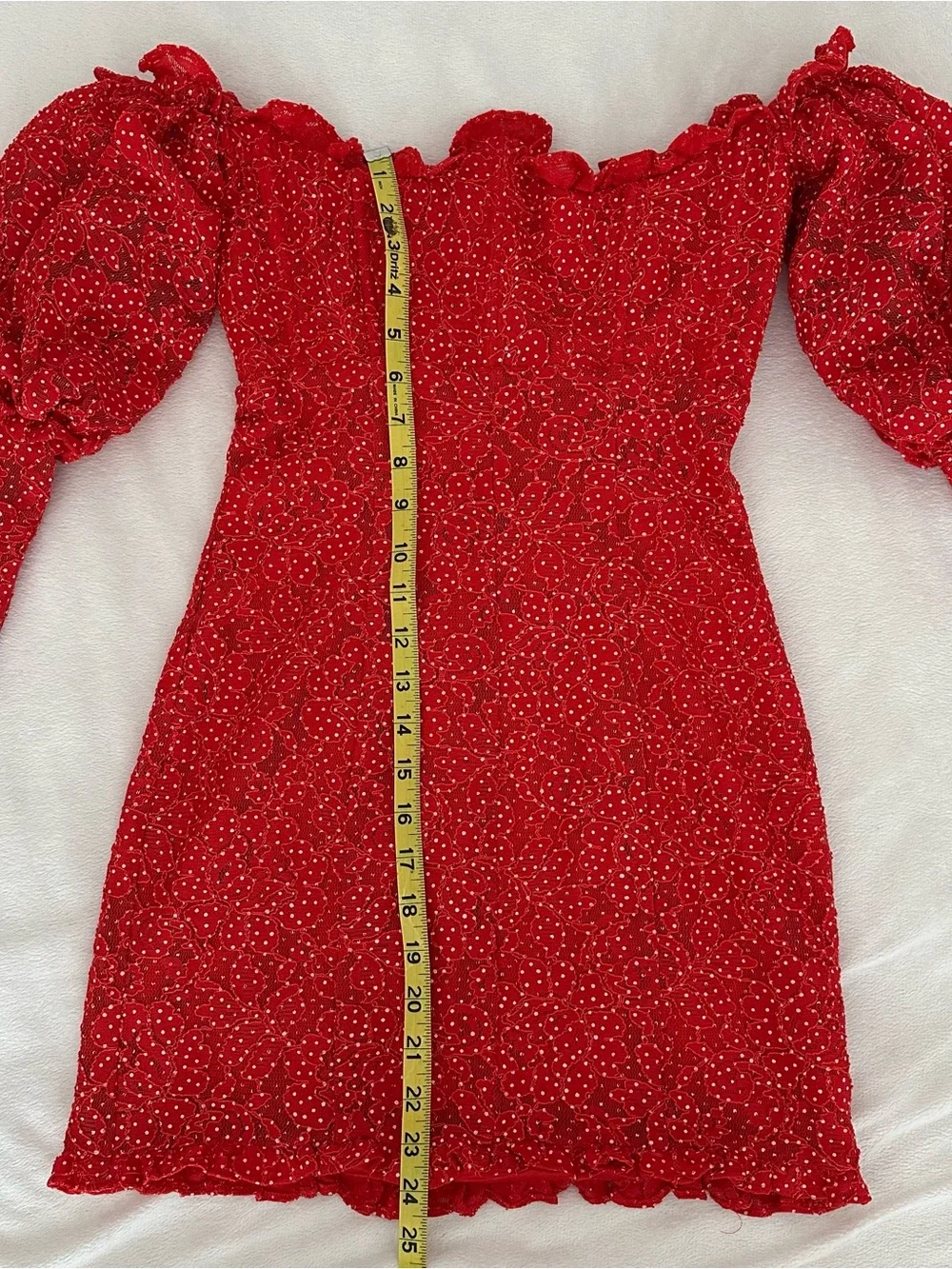 For Love And Lemons Clarisse Red & White Polkadot Mini Dress Off Shoulder XS
